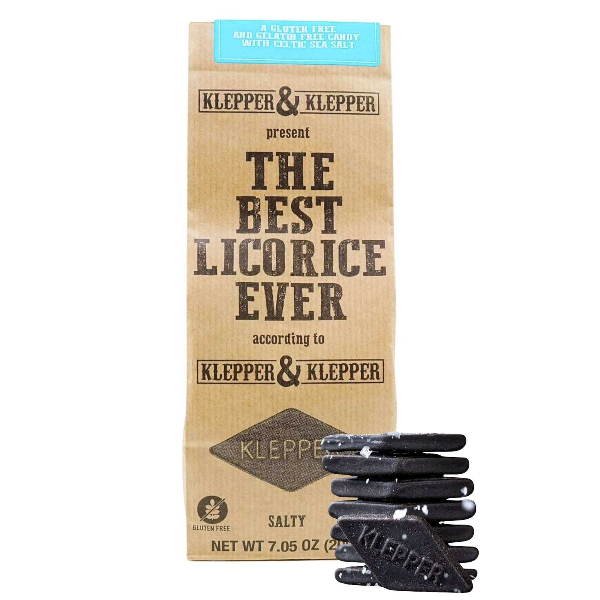 Klepper & Klepper Salty Dutch Salmiakki-Style Black Licorice Gluten-Free & Gelatin-Free Bold Savory Flavor Candy in Compostable Packaging 7 oz Bag- 3 pack