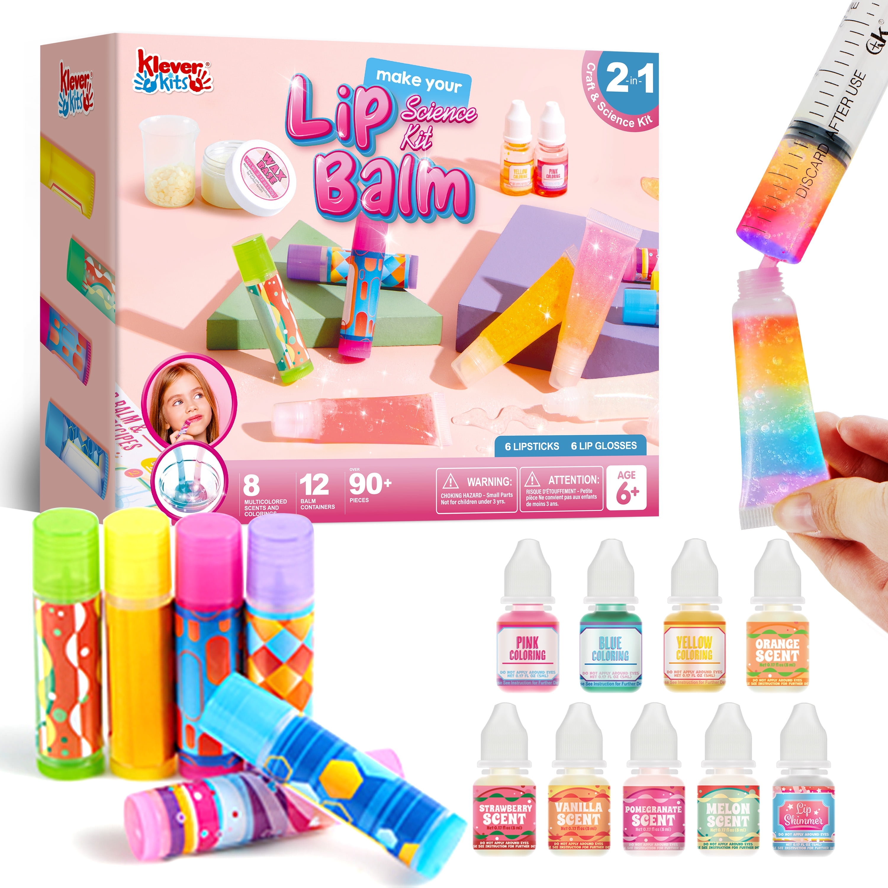 Klever Kits 6-Piece Lip Balm Making and Lip Gloss DIY Art Craft Kit for Kids Girls Age 6 8 10 12