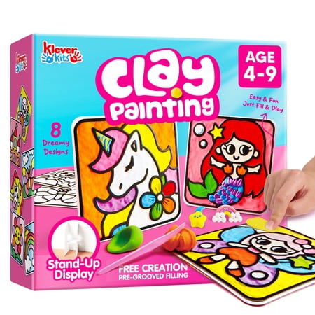 Klever Kits Air Dry Clay Painting for Kids, 8 Pre-grooved Clay Modeling, Non-Toxic Material Complete DIY Arts and Crafts Set for Boys & Girls Ages 4-9
