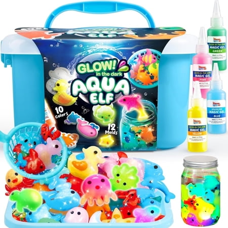Joyfy Magic Water Elf Toy Kit, Glow in the Dark Aqua Fairy Water Toy with 10 Magic Gels, 12 Sea Creature Molds, Creativity DIY Craft for Kids Age 3+