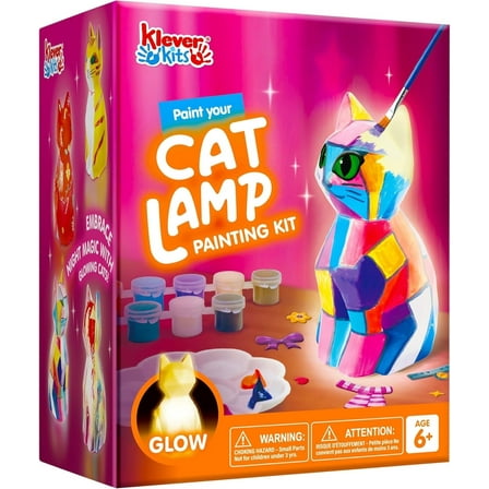 Klever Kits DIY Night Light Painting Crafts Kit, Cat Lamp Kit School Activities Art Supplies Birthday Gift for Girls Ages 6  Years