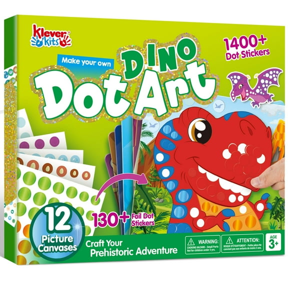 Klever Kits Dot Art Kit for Kids Ages 3-5, Dino Sticker Poke A Dot Book, Toddler Creative Art Craft Supplies, Birthday Gifts