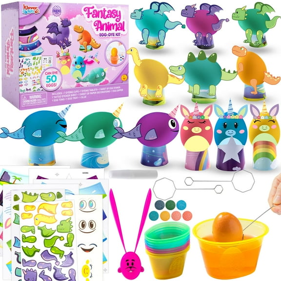 Klever Kits Easter Animal Egg Dye Kit 27 PCS Mermaid Dinosaur Unicorn