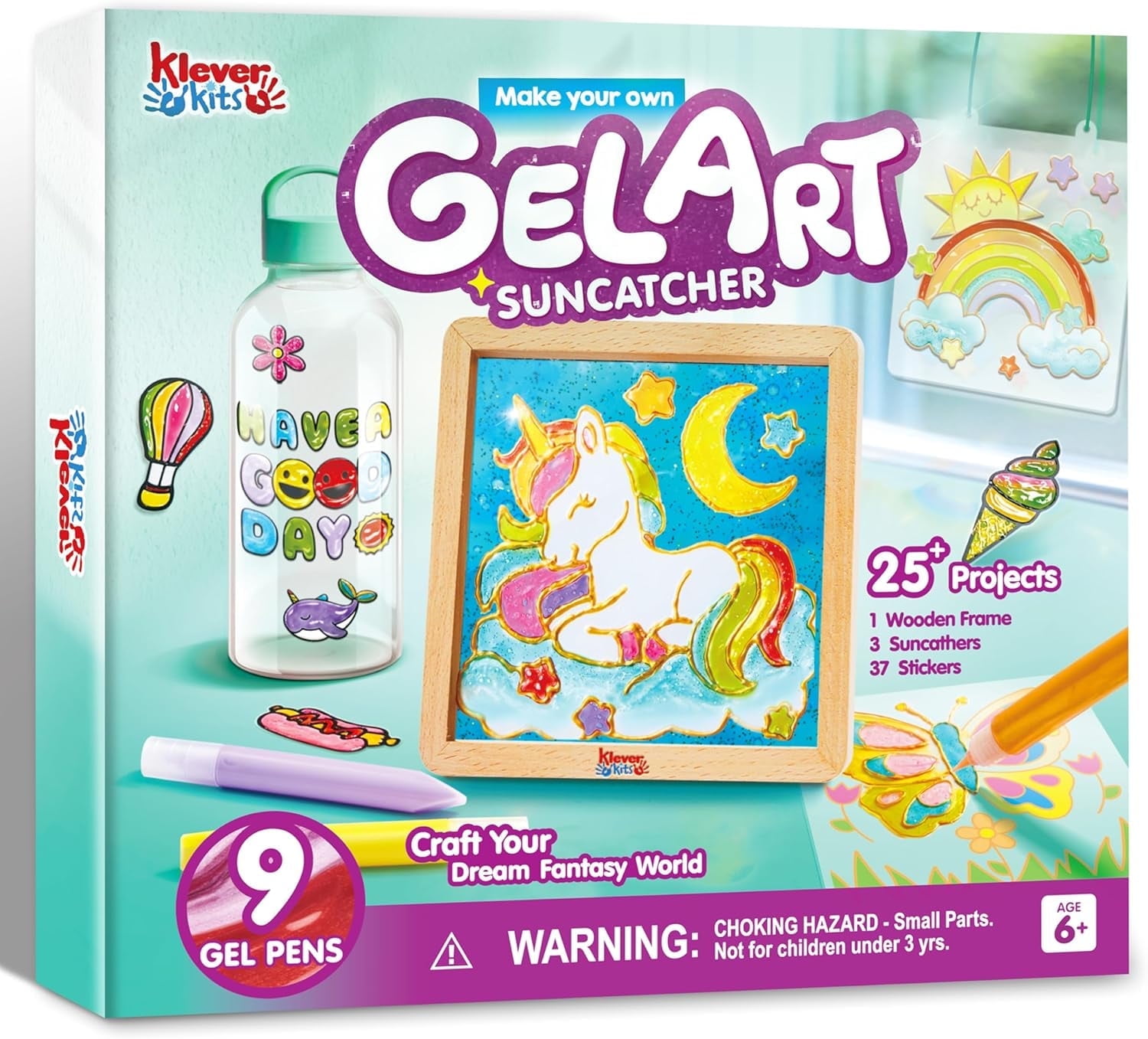 Klever Kits Gel Art Painting Kits with Photo Frame, Paint Your Own Unicorn Window Art Kit, Birthdays Gift for Girls Ages 6+