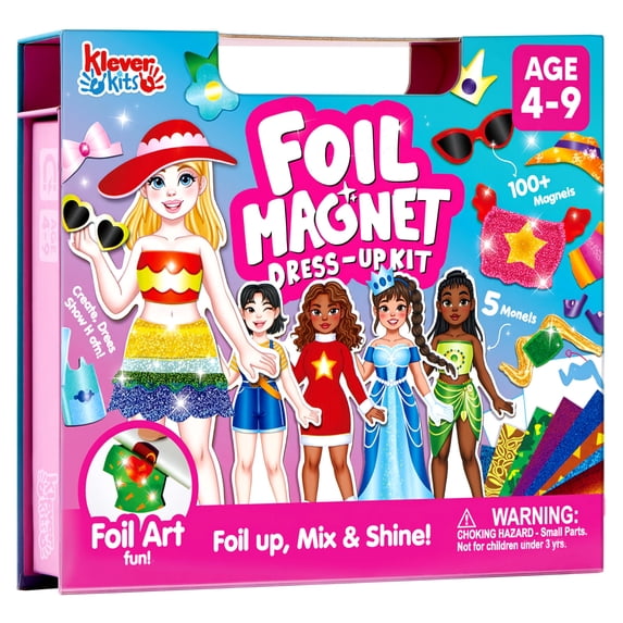 Klever Kits Magnetic Dress-up Paper Doll Foil Fun, Princess Fashion Design Craft Kit, Art Craft Kits for Girls Ages 4-8, No-mess Art Activities Birthday Gifts for Kids