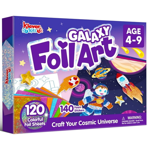 Klever Kits Outer Space Foil Art Kit, Mess Free Coloring Foil Foam Stickers, Kids Travel Activity Birthday Gifts for Boys & Girls Ages 4+