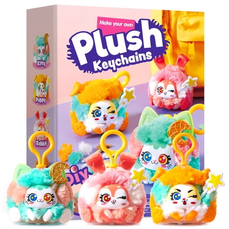 Joyfy Plush Craft Kit DIY Keychain Making Craft for Kids 3 Pack Stuffed Keychain for Girls