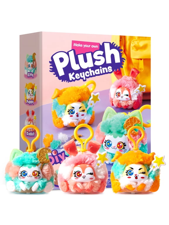 Plush Craft Kit DIY Keychain Making Craft for Kids 3 Pack Stuffed Keychain for Girls