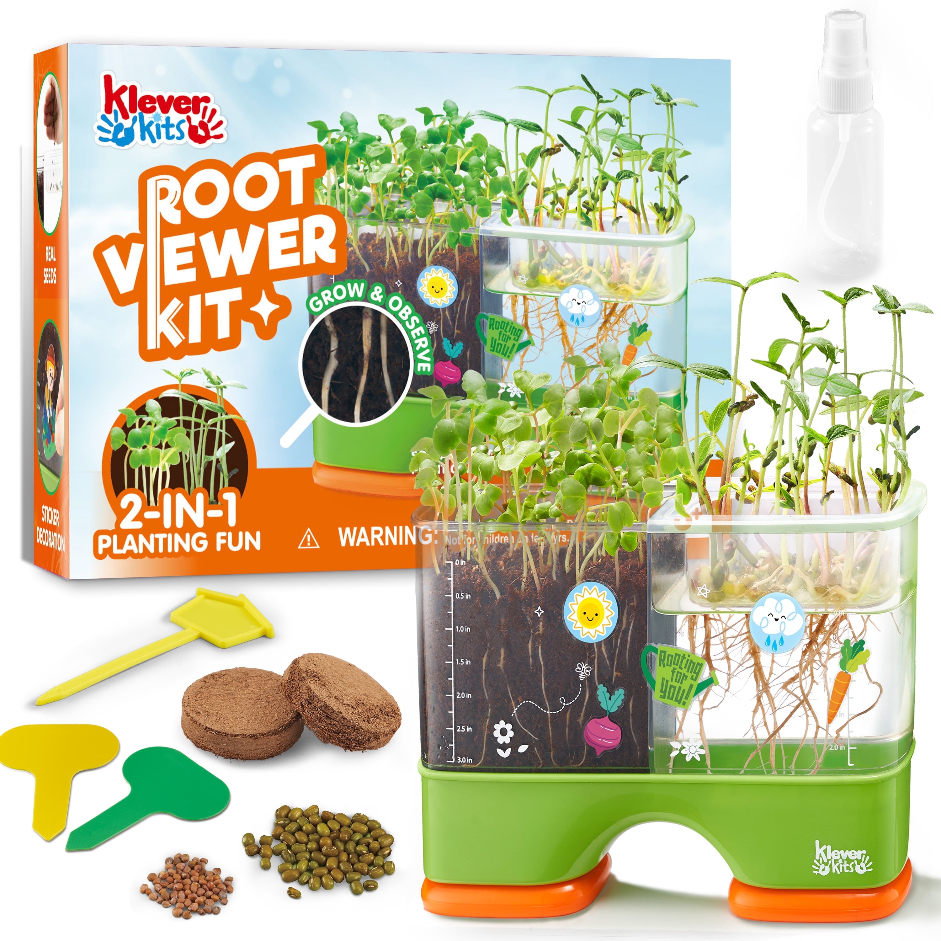 Klever Kits 2 in 1 Root Viewer Kit - Grow Your Own Plant, Educational Toy Science Kit for Kids Age 6-12