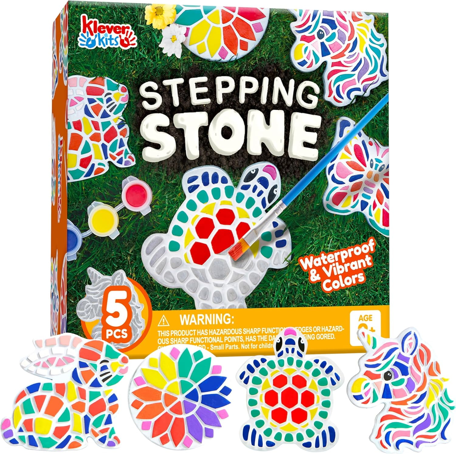 Klever Kits Stepping Stones Painting Kit for Kids 5 Garden Stones, Ceramic Garden Decor, Unicorn Craft Kits for Boys, Gifts for Boy Girl Age 8+