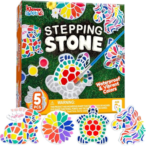 Klever Kits Stepping Stones Painting Craft Kit for Kids, 5 Pcs Garden Stones Ceramic Garden Decor, Unicorn Gifts for Girls Age 6+