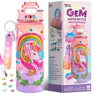 Joyfy Unicorn Water Bottle for Girl ,20 oz Water Bottle Art and Craft Kit with Gem Stickers