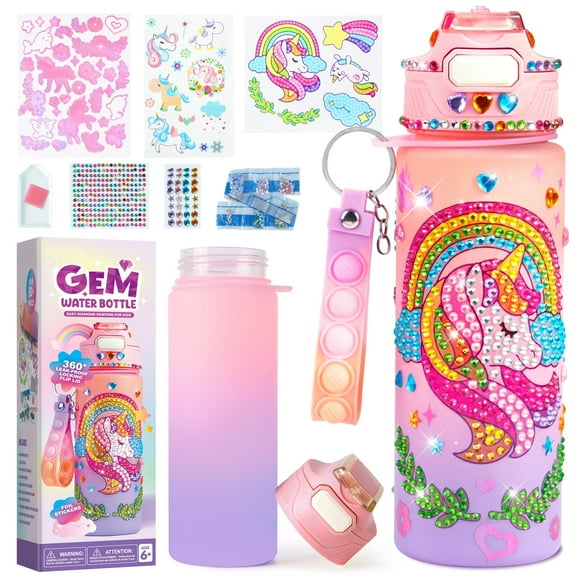 Joyfy Decorate Your Own Unicorn Water Bottle ,20 oz Water Bottle Art and Craft Kit，Christmas Birthday Gift for Girl Ages 6 Up