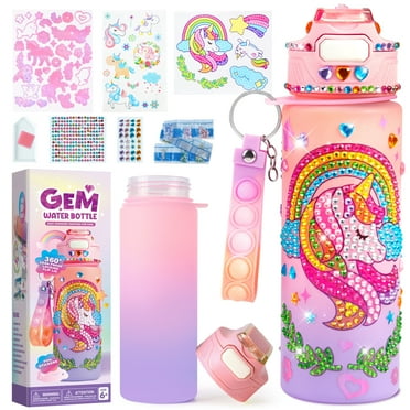 Joyfy Unicorn Water Bottle for Girl ,20 oz Water Bottle Art and Craft Kit with Gem Stickers