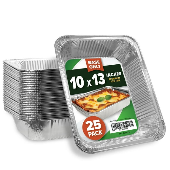 Klex Aluminum Pans 12.8" x 10.4", Half Size Chafing Pan, Disposable Foil Tray for Roasting, Cooking, Heating, or Steam Table (Half Size Base, 25 Count)