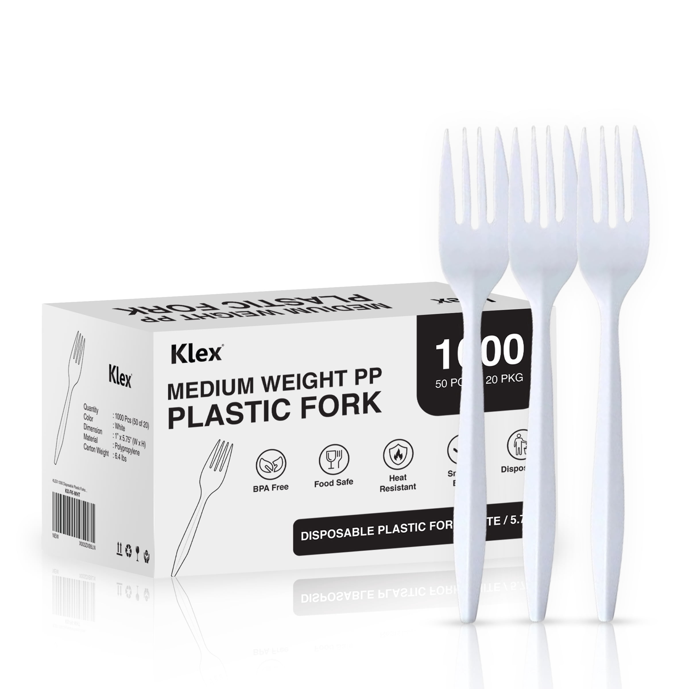 Klex Klex Disposable Plastic Fork, BPA Free Medium Weight, 5.75