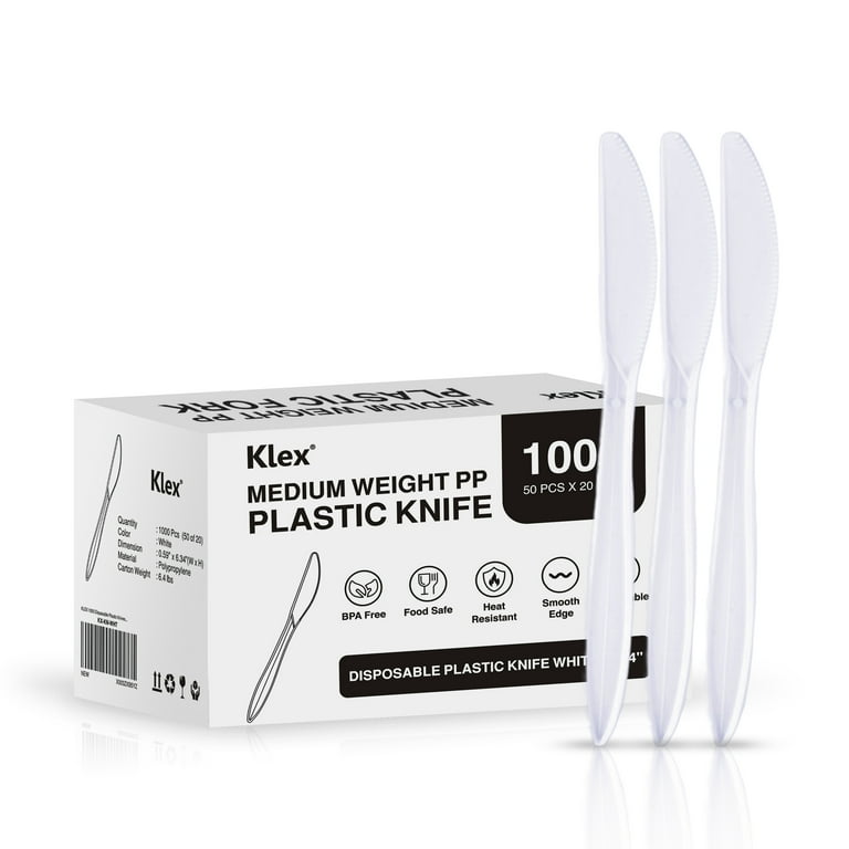 Klex Disposable Plastic Knife, BPA Free Heavyweight, 7.4 inch, Black, 600 ct