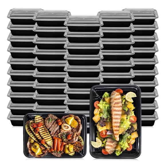 Klex Meal Prep Containers with Airtight Lids, BPA Free, 28 oz, Rectangular, Black/Clear, 50 Sets