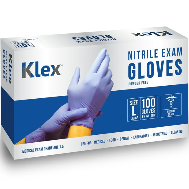 Klex Nitrile Medical Grade Disposable Exam Gloves, Powder & Latex Free