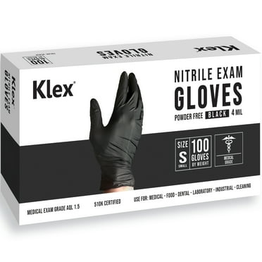Klex Nitrile Medical Exam Gloves - Powder & Latex Free Food Safe, Small, Black, 100 Count