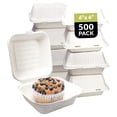 thumbnail image 1 of Klex Sugarcane Clamshell Takeout Food Containers, 6-Inch, 500-Pack, 1 of 6