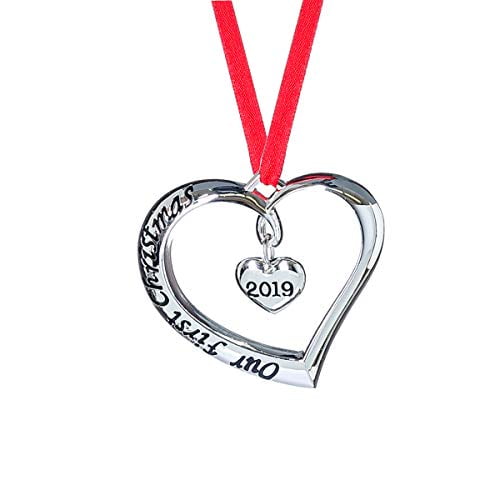 Klikel 2019 Our First Christmas Ornament - Christmas Heart Ornament - With Red Ribbon - Engaged Married