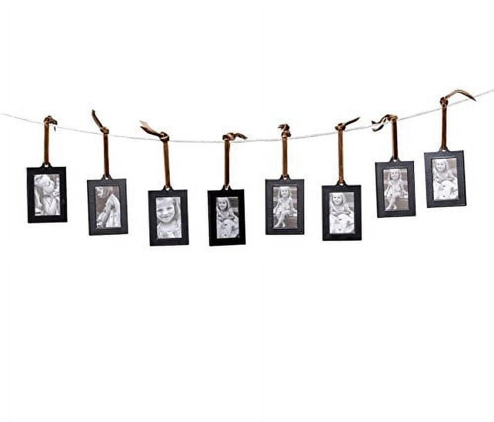 Set of 8 Black Hanging Picture Frame Ornaments with Velvet Ribbon