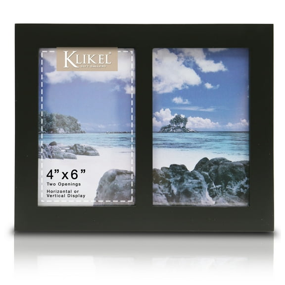 Klikel Photo Collage Frame - Black Wooden Wall Frame - 2 Openings – 4x6 Pictures - Decorative Family Picture Frame