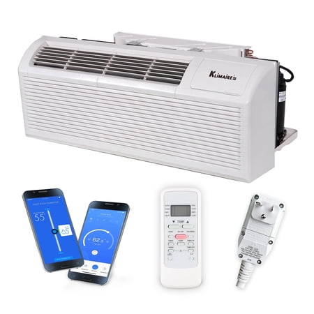 Klimaire 12,000 BTU PTAC Packaged Terminal Air Conditioner & Heat Pump with 3.5 kW Electric Heater, Remote Control, Drain Kit Wi-Fi Option - R32