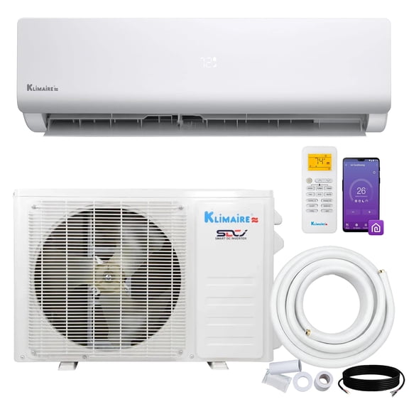 Klimaire Entrada 12,000 BTU 17 SEER2 Ductless Mini-Split Heat Pump Air Conditioner with 16 Ft. Installation Kit & Wall Bracket - 230V