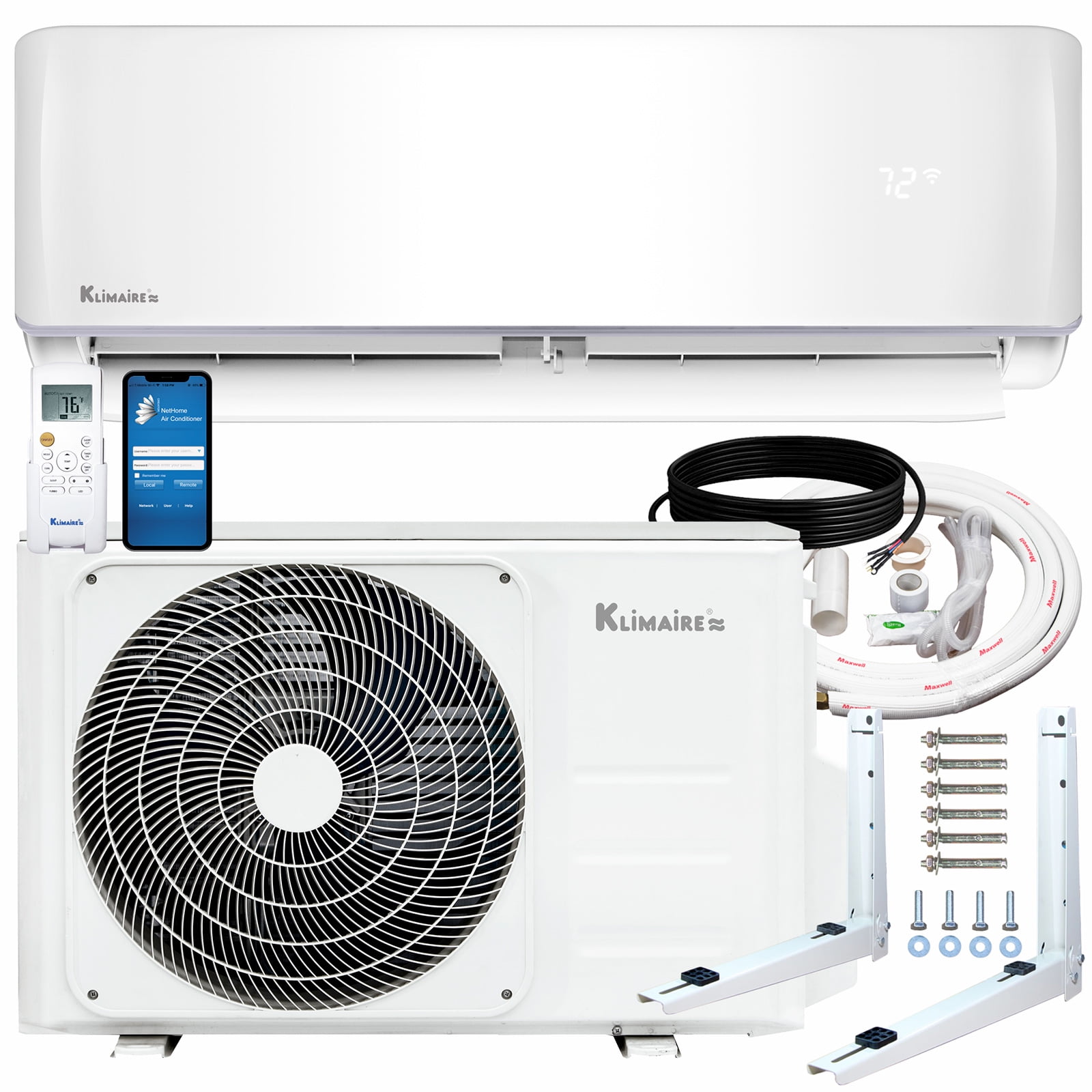 Klimaire 12,000 Btu 20.8 SEER2 Ductless MiniSplit Heat Pump Air