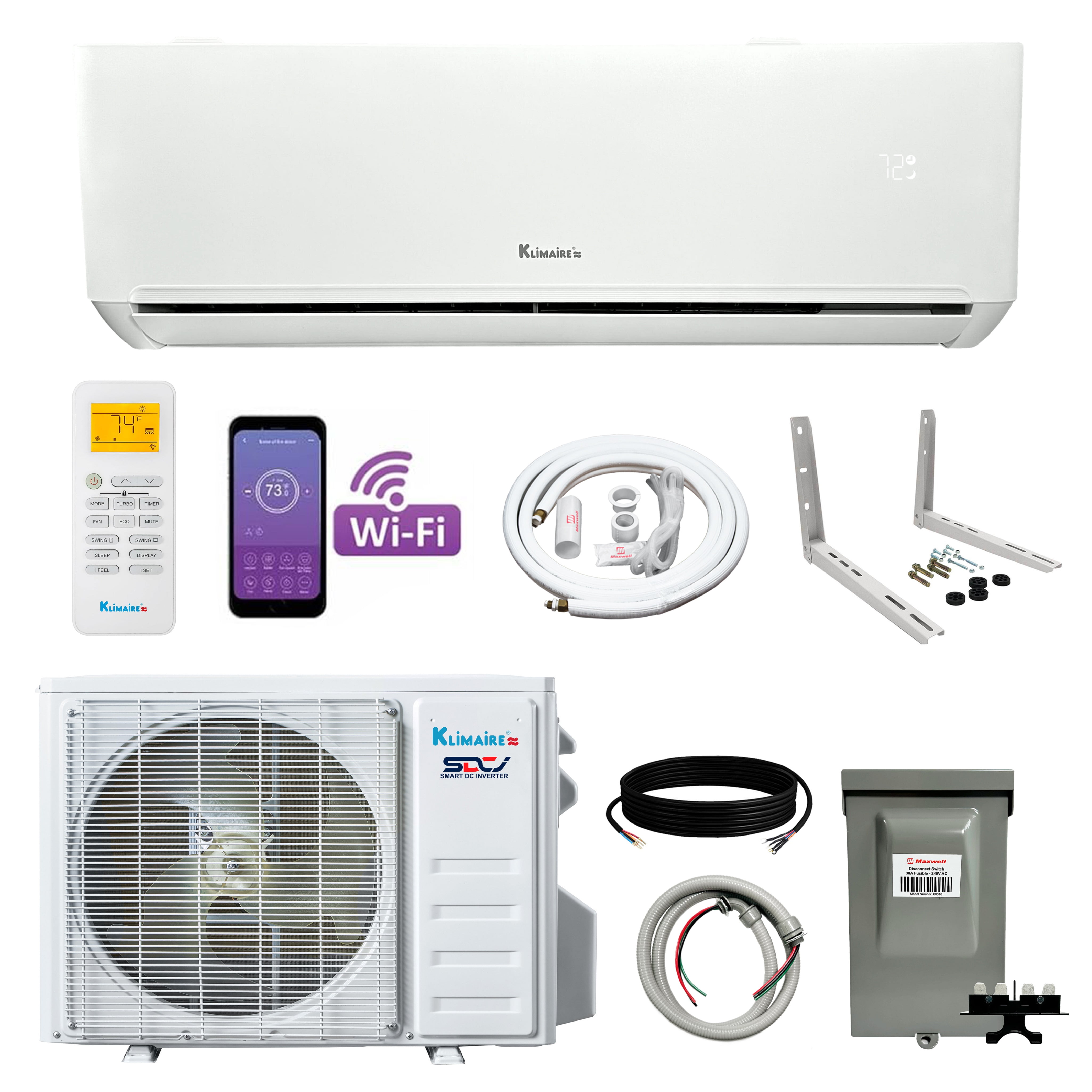 Klimaire 18,000 BTU 22 SEER2 Ductless Mini-Split Heat Pump Air Conditioner 1000 sq. ft.