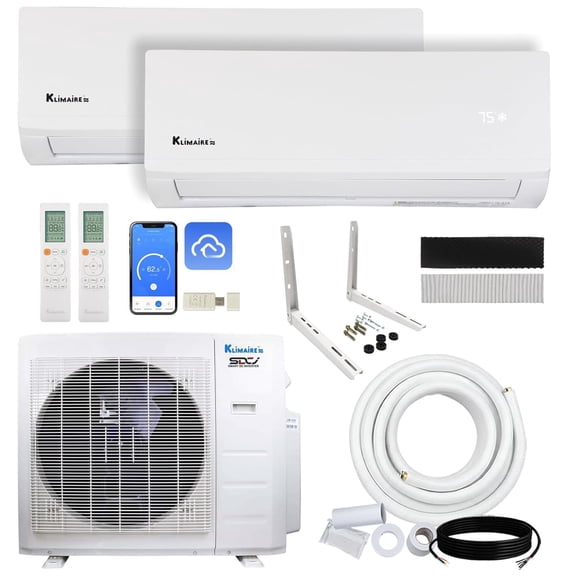 Klimaire 26,000 BTU 2-Zone 23 SEER2 Heat Pump Wall Mounted Mini Split Heat Pump System (6,000 BTU + 24,000 BTU) - R454B