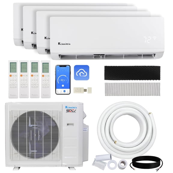Klimaire 26,000 BTU 4-Zone 23 SEER2 Wall Mounted Mini Split Heat Pump System w/ All Inclusive Installation Kits ( 4x 6,000 BTU ) - R454B