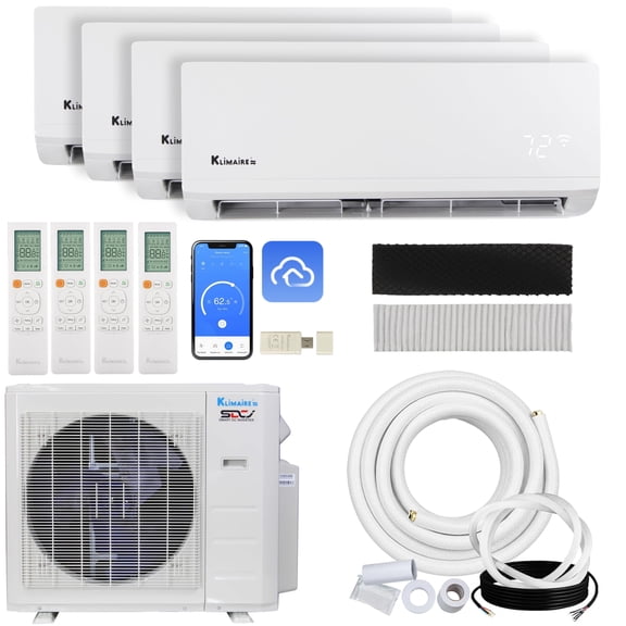 Klimaire 27,000 BTU Hyper Heat 4-Zone 21 SEER2 Heat Pump Wall Mounted Mini Split Heat Pump System w/ All Inclusive Installation Kits ( 3x 6,000 BTU + 9,000 BTU ) - R454B