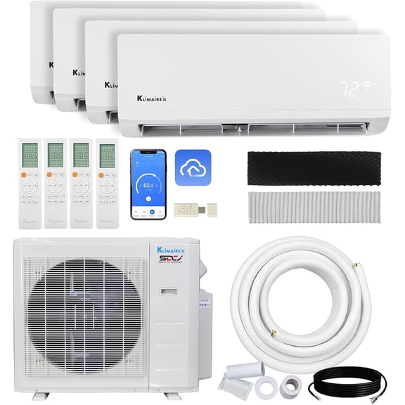 Klimaire 27,000 BTU Hyper Heat 4-Zone 21 SEER2 Heat Pump Wall Mounted Mini Split Heat Pump System w/ All Inclusive Installation Kits ( 4x 6,000 BTU ) - R454B