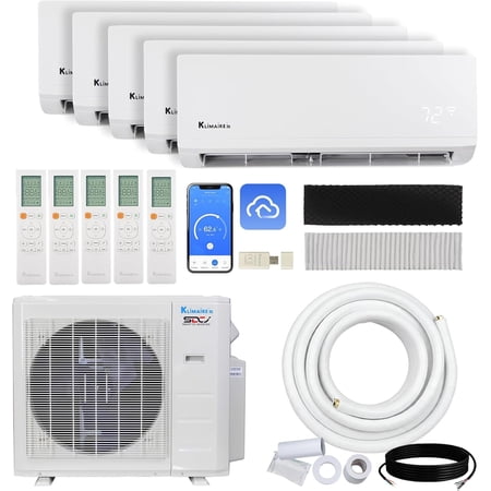 Klimaire 35,000 BTU 5-Zone 23.1 SEER2 Wall Mounted Mini Split Heat Pump System w/ All Inclusive Installation Kits ( 5x 6,000 BTU ) - R454B