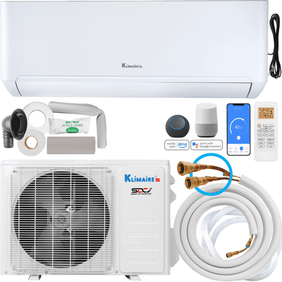 Klimaire DIY 9,000 BTU 24 SEER2 25' Quick Connect Wall Mount Mini-Split with Wall Mounting Bracket,- 115V