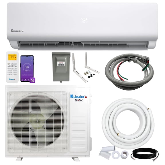 Klimaire Entrada 24,000 BTU 17 SEER2 Ductless Mini-Split Heat Pump Air Conditioner with 16 Ft. Installation Kit, Wall Bracket, Electrical Disconnect, and Whip - 230V