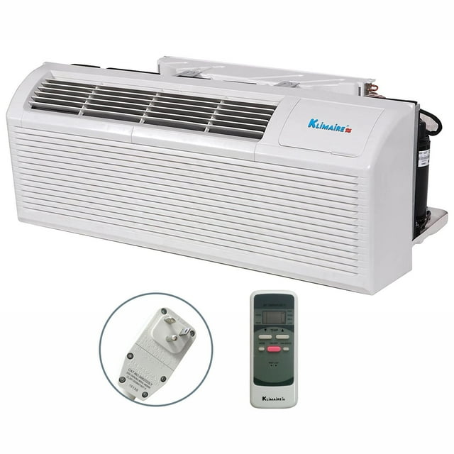 Klimaire PTAC 9,000 Btu Air Conditioner Heat Pump with Remote Control & 3.5 kW Electric Heater