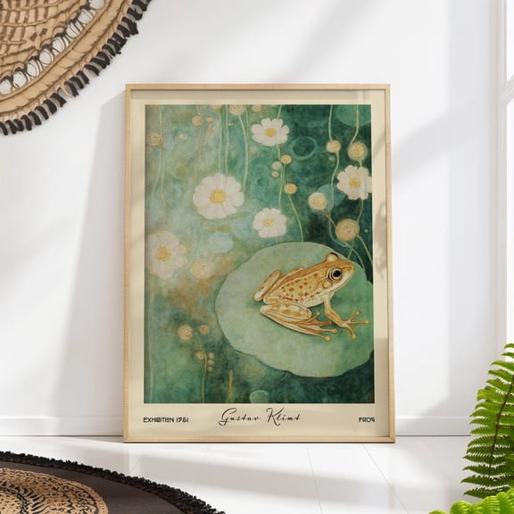 Klimt Frog Print, Whimsical Nature Poster, Vintage Art Nouveau Animal Wall Art 24x36 – UNFRAMED