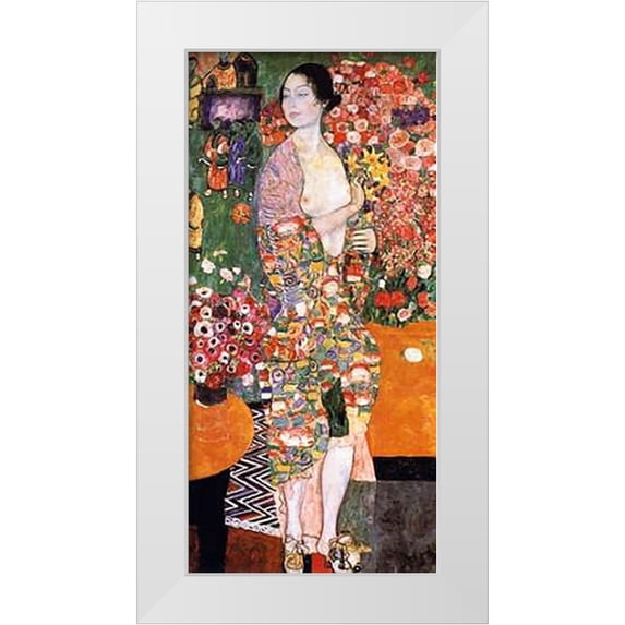 Klimt, Gustav 11x18 White Modern Wood Framed Museum Art Print Titled - The Dancer 1918