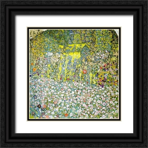 Klimt, Gustav 12x12 Black Ornate Wood Framed with Double Matting Museum Art Print Titled - Garden Landscape With Hilltop 1916