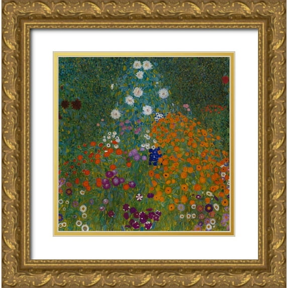 Klimt, Gustav 12x12 Gold Ornate Wood Framed with Double Matting Museum Art Print Titled - Farmers Garden