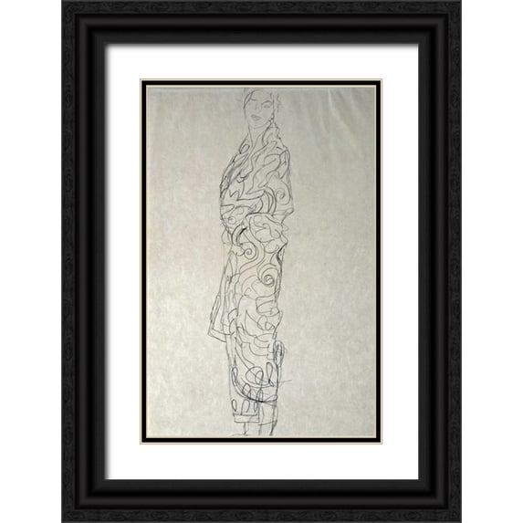 Klimt, Gustav 17x24 Black Ornate Wood Framed with Double Matting Museum Art Print Titled - Woman In a Kimono