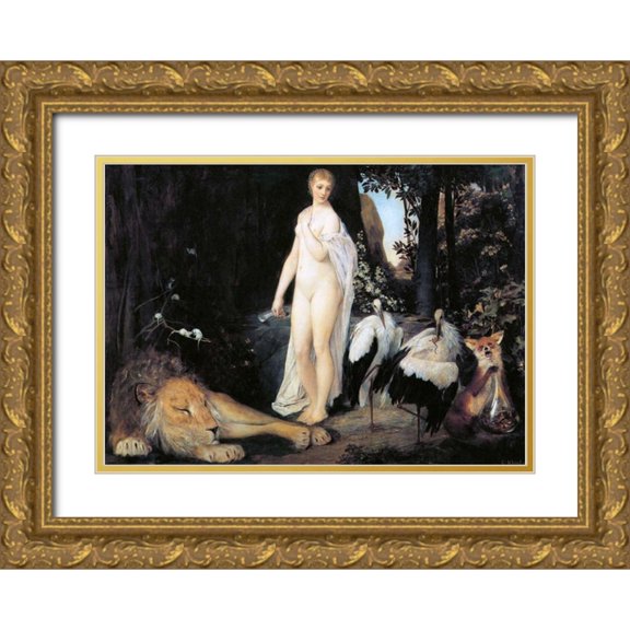 Klimt, Gustav 18x14 Gold Ornate Wood Framed with Double Matting Museum Art Print Titled - Fable 1883
