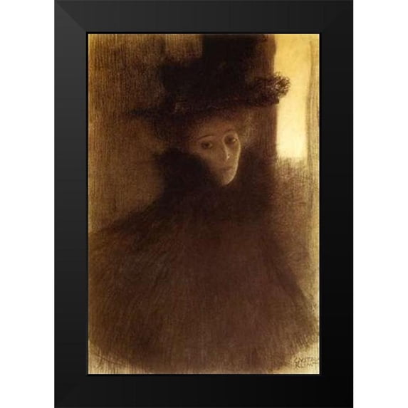 Klimt, Gustav 18x24 Black Modern Framed Museum Art Print Titled - Lady With Cape And Hat 1898