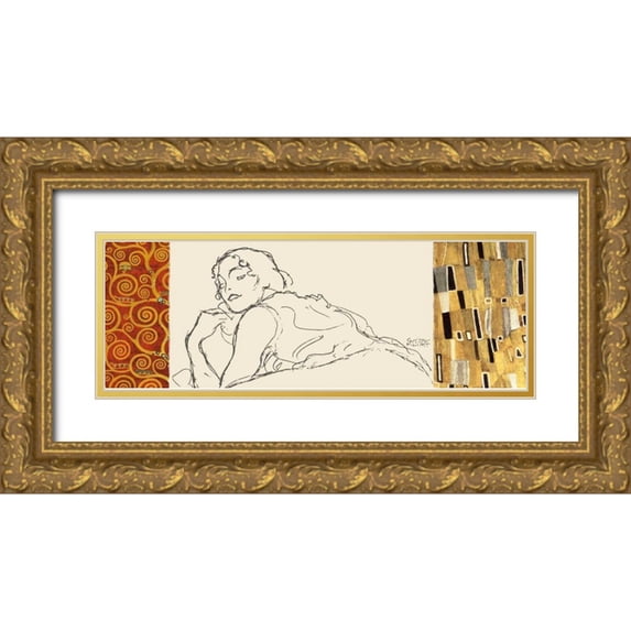 Klimt, Gustav 18x9 Gold Ornate Wood Framed with Double Matting Museum Art Print Titled - Deco Woman II