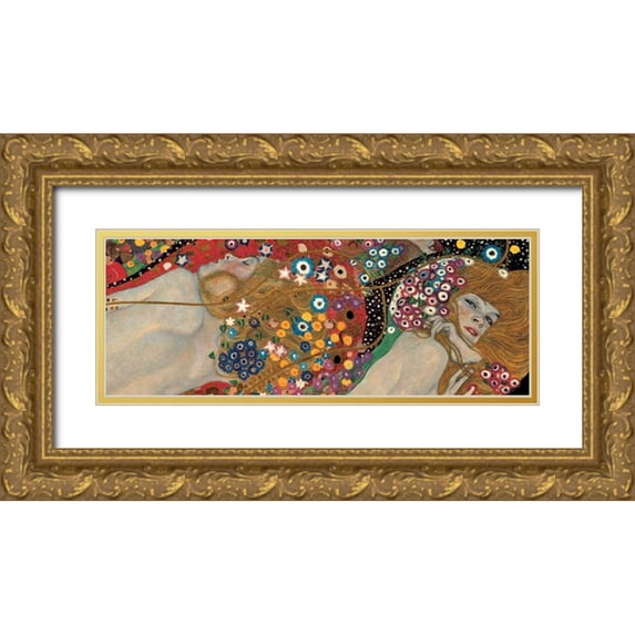 Klimt, Gustav 18x9 Gold Ornate Wood Framed with Double Matting Museum Art Print Titled - Sea Serpents