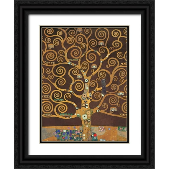 Klimt, Gustav 19x24 Black Ornate Wood Framed with Double Matting Museum Art Print Titled - Tree of Life-Brown Variation